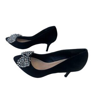 Just Fab Women’s 11 Faux Suede 3.25” Heels Metallic Bow Party Shoes